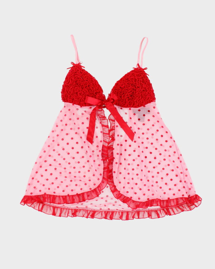 Y2k 00s La Senza Ruffle Polka Dot Lingerie Cami - S