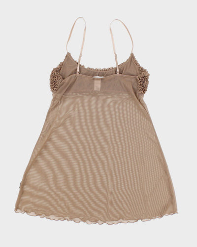 90s La Senza Brown Mesh Ruffle Top - S