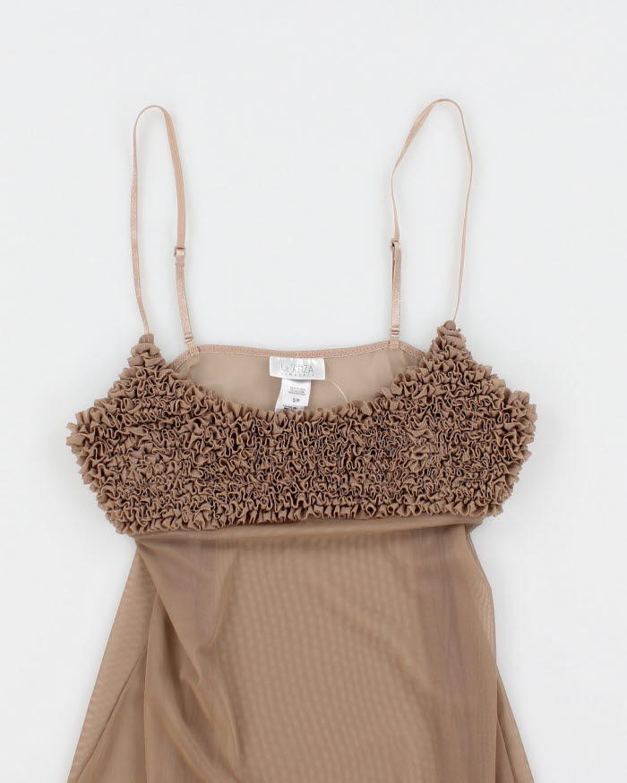 90s La Senza Brown Mesh Ruffle Top - S