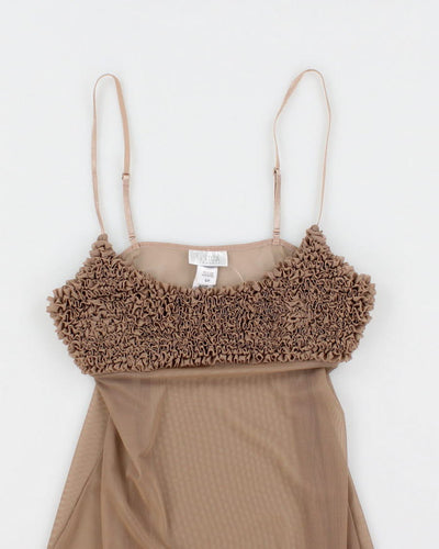90s La Senza Brown Mesh Ruffle Top - S