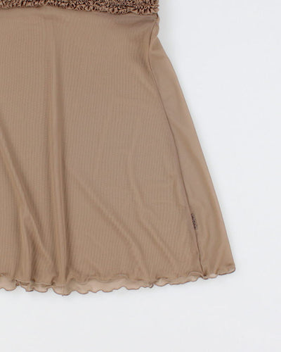 90s La Senza Brown Mesh Ruffle Top - S