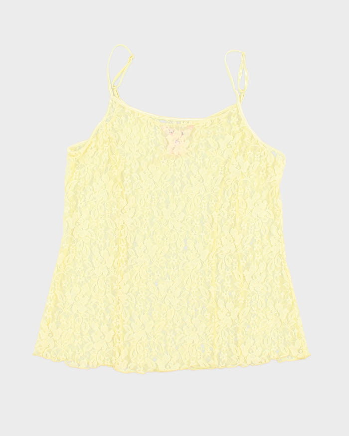 Y2K 00s La Vie En Rose Yellow Lace Cami - XL