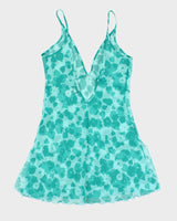 Vintage 90s La Senza Blue Floral Sparkly Slip Dress - L