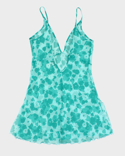 Vintage 90s La Senza Blue Floral Sparkly Slip Dress - L