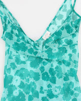 Vintage 90s La Senza Blue Floral Sparkly Slip Dress - L