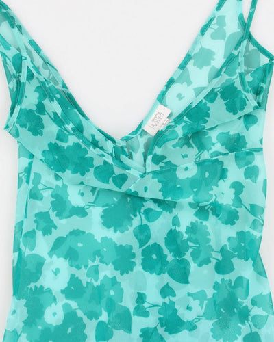 Vintage 90s La Senza Blue Floral Sparkly Slip Dress - L