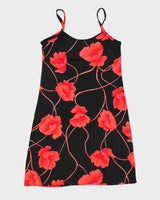 Y2k 00s Black Floral Slip Dress - M