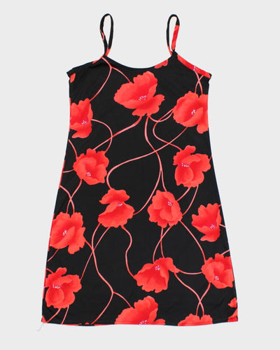 Y2k 00s Black Floral Slip Dress - M