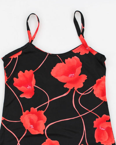 Y2k 00s Black Floral Slip Dress - M