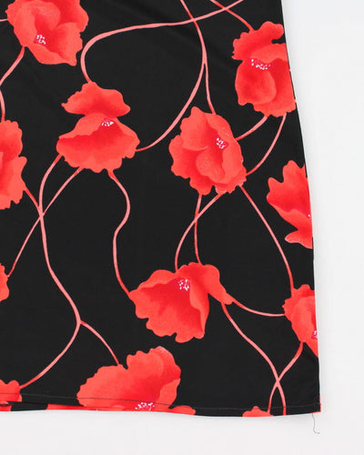 Y2k 00s Black Floral Slip Dress - M