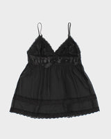 Y2k 00s La Senza Black Mesh Lace Cami Top - M