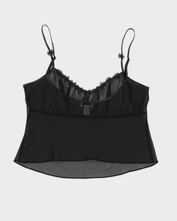 Vintage 90s La Senza Black Mesh Bow Cami Top - L