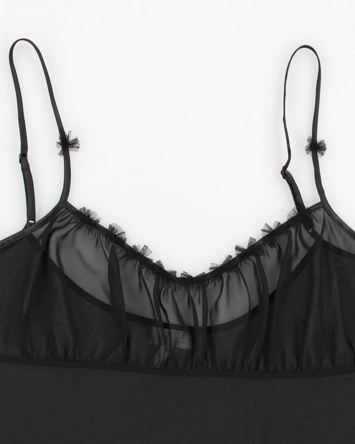 Vintage 90s La Senza Black Mesh Bow Cami Top - L