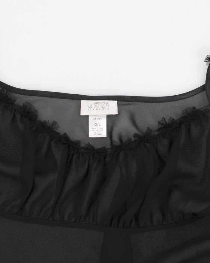 Vintage 90s La Senza Black Mesh Bow Cami Top - L