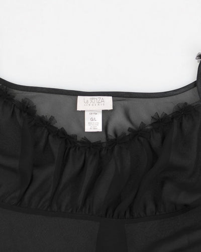 Vintage 90s La Senza Black Mesh Bow Cami Top - L