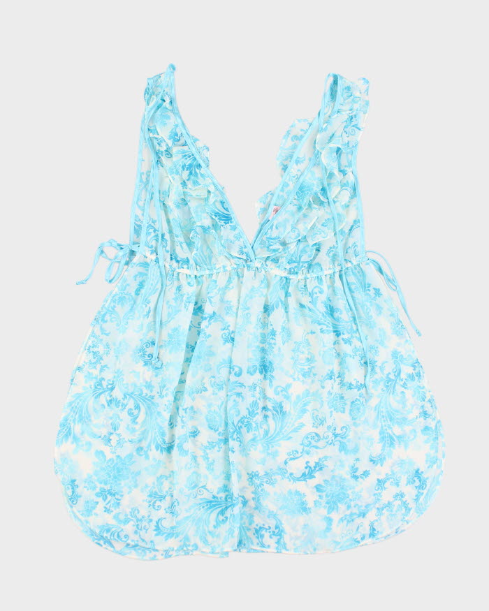 Y2k 00s La Vie En Rose Blue Pattern Mesh Slip Dress - M