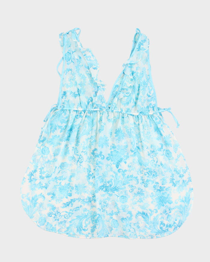 Y2k 00s La Vie En Rose Blue Pattern Mesh Slip Dress - M