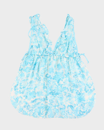 Y2k 00s La Vie En Rose Blue Pattern Mesh Slip Dress - M