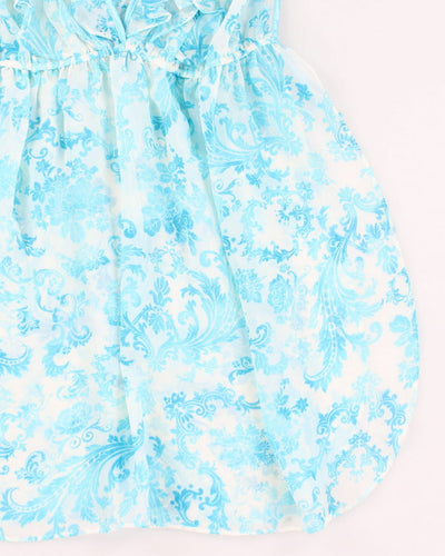Y2k 00s La Vie En Rose Blue Pattern Mesh Slip Dress - M