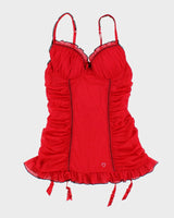 Y2k 00s La Vie En Rose Red Ruched Lingerie Top - L