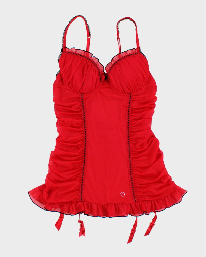 Y2k 00s La Vie En Rose Red Ruched Lingerie Top - L