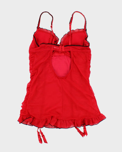 Y2k 00s La Vie En Rose Red Ruched Lingerie Top - L