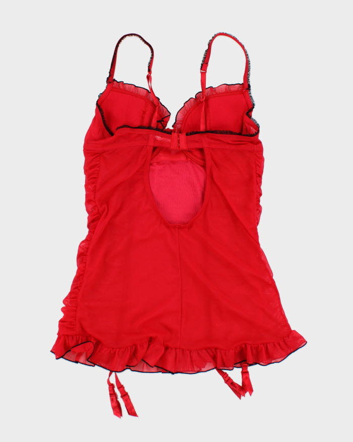 Y2k 00s La Vie En Rose Red Ruched Lingerie Top - L