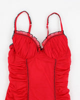 Y2k 00s La Vie En Rose Red Ruched Lingerie Top - L