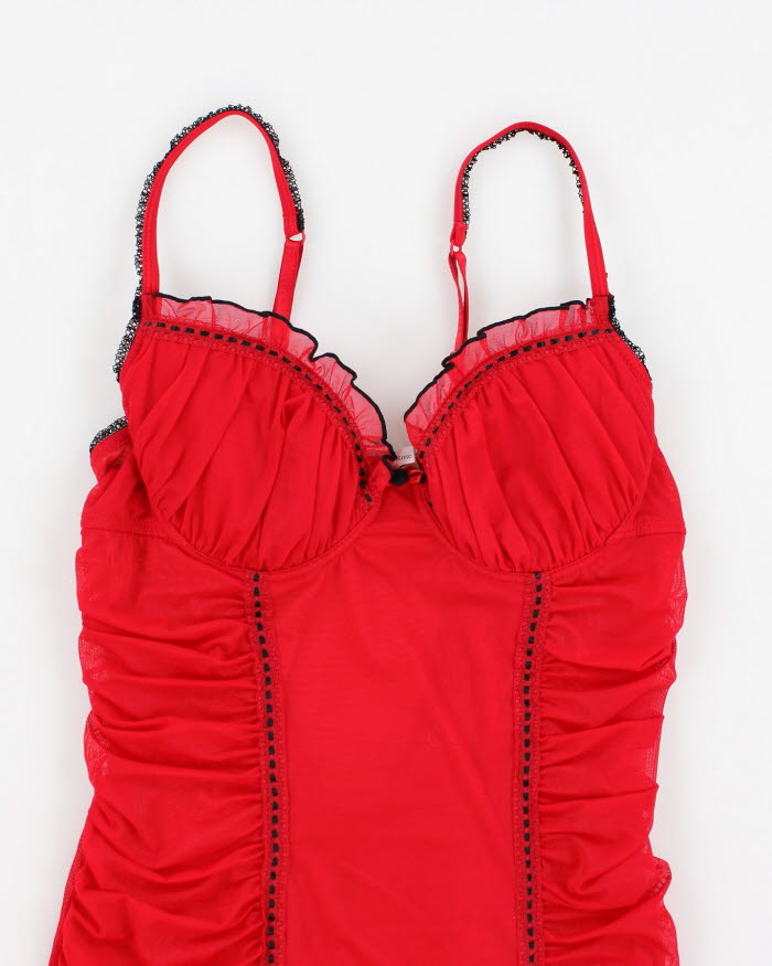 Y2k 00s La Vie En Rose Red Ruched Lingerie Top - L