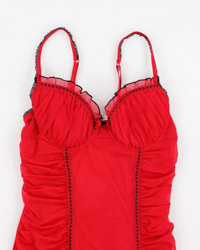Y2k 00s La Vie En Rose Red Ruched Lingerie Top - L