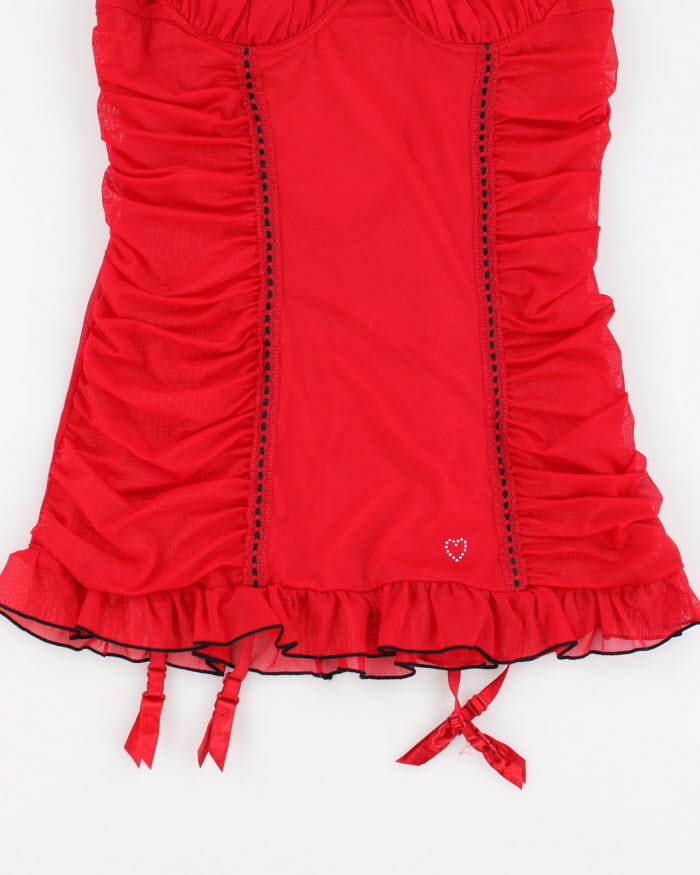 Y2k 00s La Vie En Rose Red Ruched Lingerie Top - L