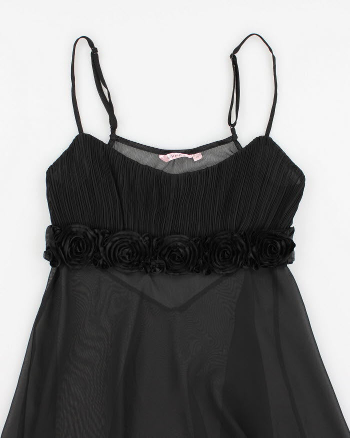 Y2k 00s La Ve En Rose Black  Mesh Slip Dress - S
