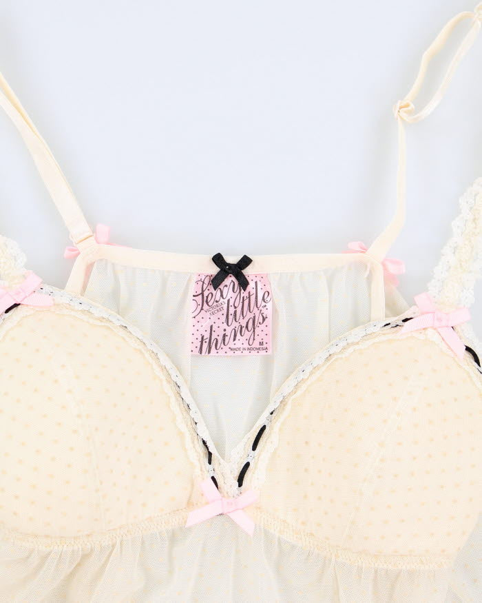 Y2k 00s Victoria's Secret Cream Mesh Lingerie Top - M