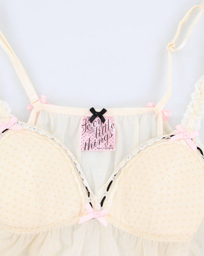 Y2k 00s Victoria's Secret Cream Mesh Lingerie Top - M