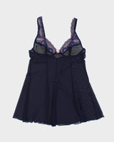 Y2k 00s Blue Mesh Lingerie Top - S