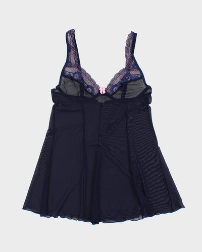 Y2k 00s Blue Mesh Lingerie Top - S