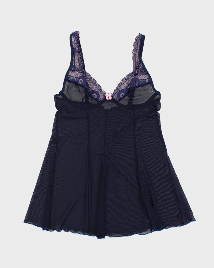 Y2k 00s Blue Mesh Lingerie Top - S