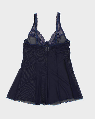 Y2k 00s Blue Mesh Lingerie Top - S