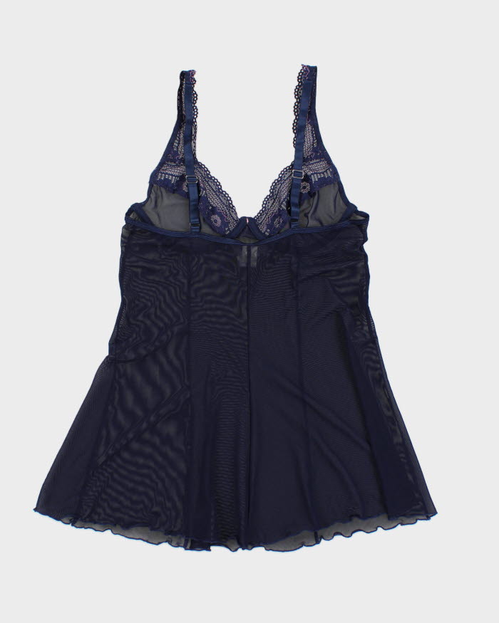 Y2k 00s Blue Mesh Lingerie Top - S