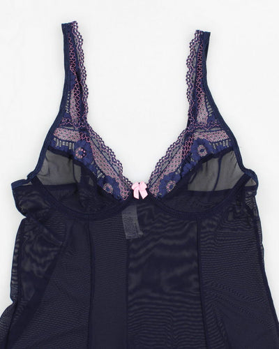 Y2k 00s Blue Mesh Lingerie Top - S
