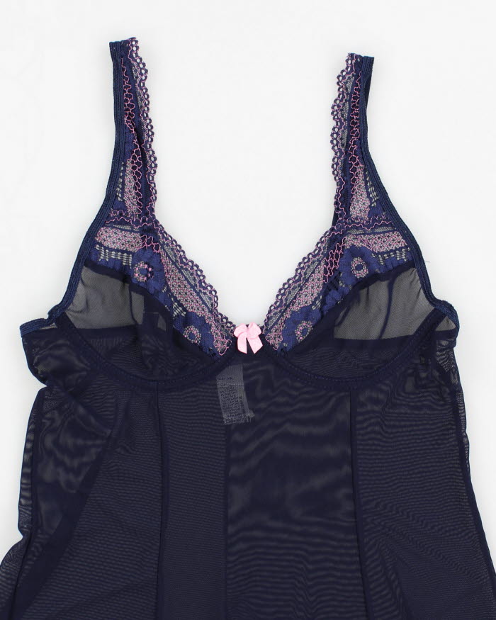 Y2k 00s Blue Mesh Lingerie Top - S