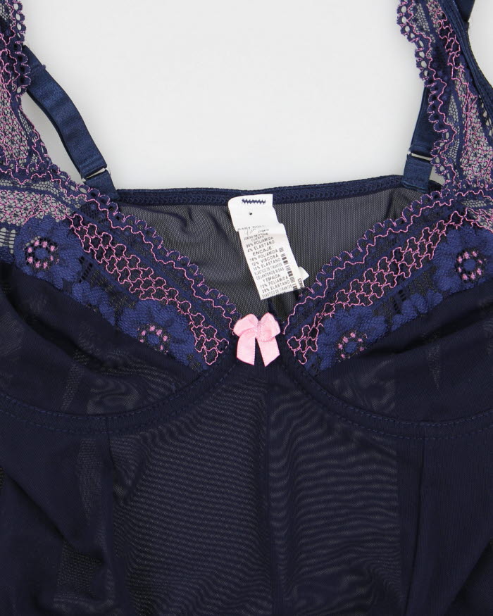 Y2k 00s Blue Mesh Lingerie Top - S