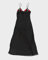 Y2k 00s La Vie En Rose Black Mesh Slip - S