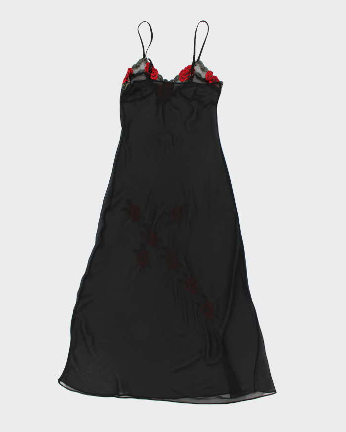 Y2k 00s La Vie En Rose Black Mesh Slip - S