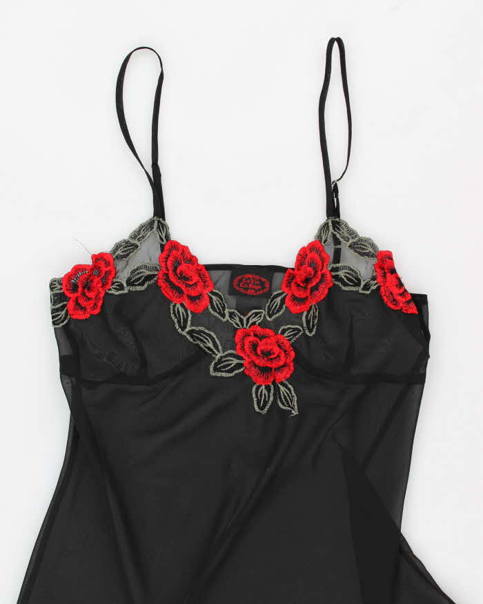 Y2k 00s La Vie En Rose Black Mesh Slip - S