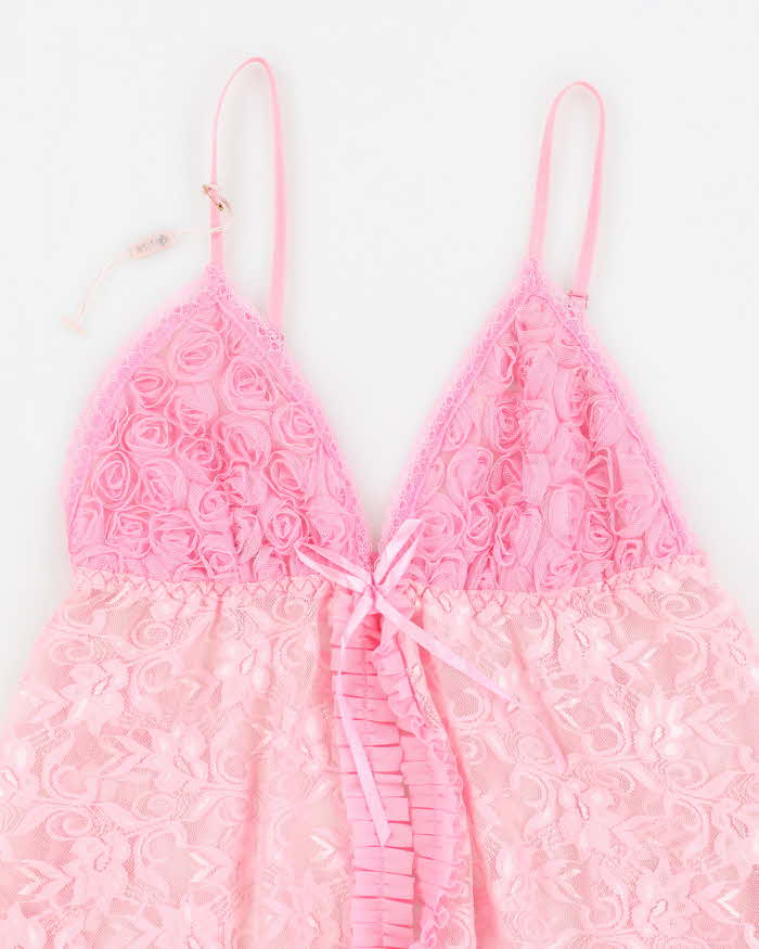 Y2k 00s Pink Lace Lingerie Top - S