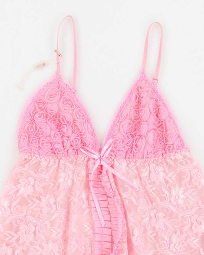Y2k 00s Pink Lace Lingerie Top - S