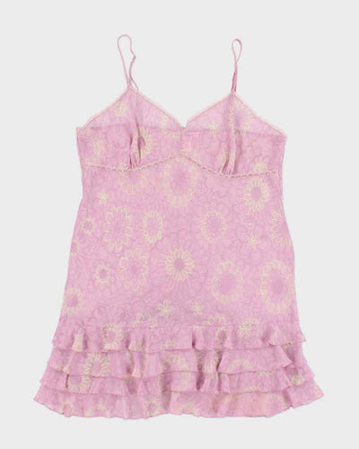 Y2k 00s Purple Mesh Floral Slip Dress - XL