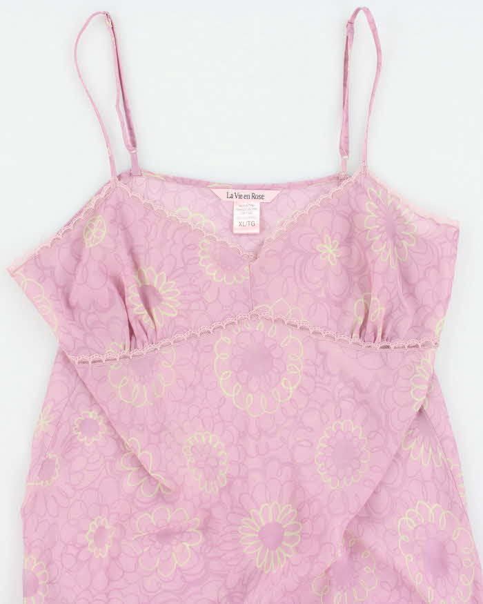 Y2k 00s Purple Mesh Floral Slip Dress - XL