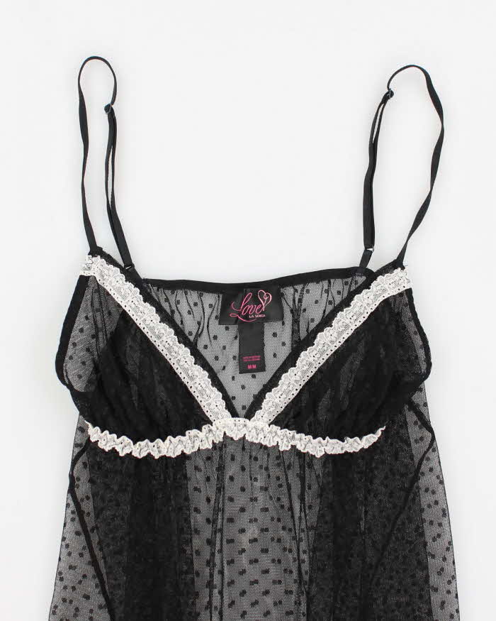 Y2k 00s La Senza Black Mesh Polka Dot Lingerie Cami - M